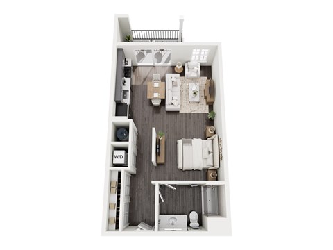 Floor plan for studio, 1 bath, 643 sqft